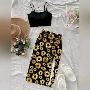 SHEIN Sunflower Print Midi Skirt